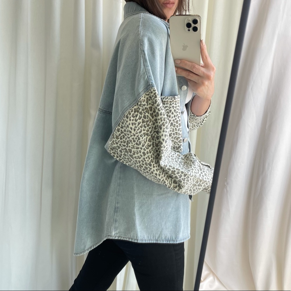 Leopard Button-Down Denim Shirt - Picture 4 of 10